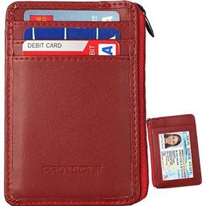 RFID Blocking Wine Red I.D  Leather Wallet